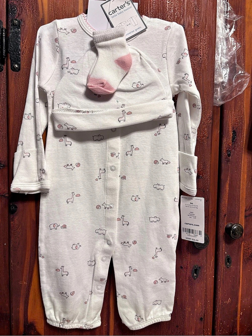 NWT Carter's Little Baby Basics 3-Piece Converter Gown Hat & Socks Set Baby 3M